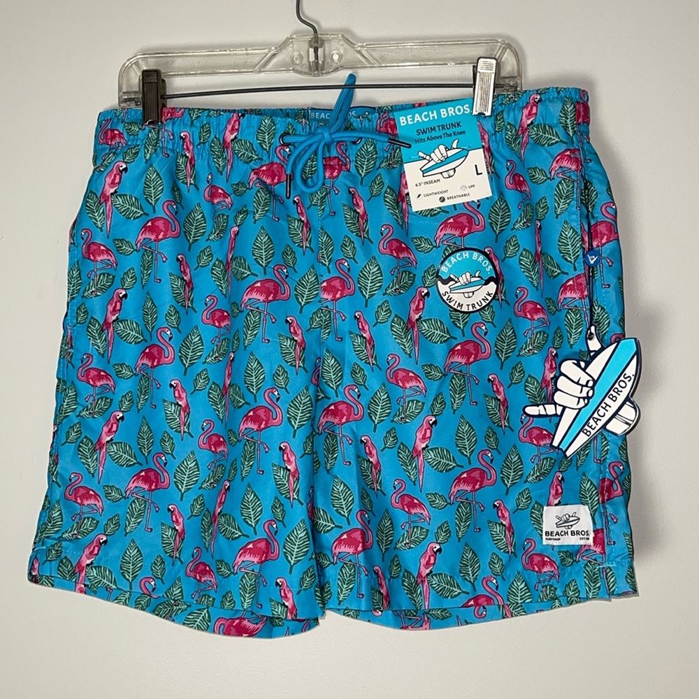 NEW Beach Bros. Large Blue Flamingo Swim Trunks